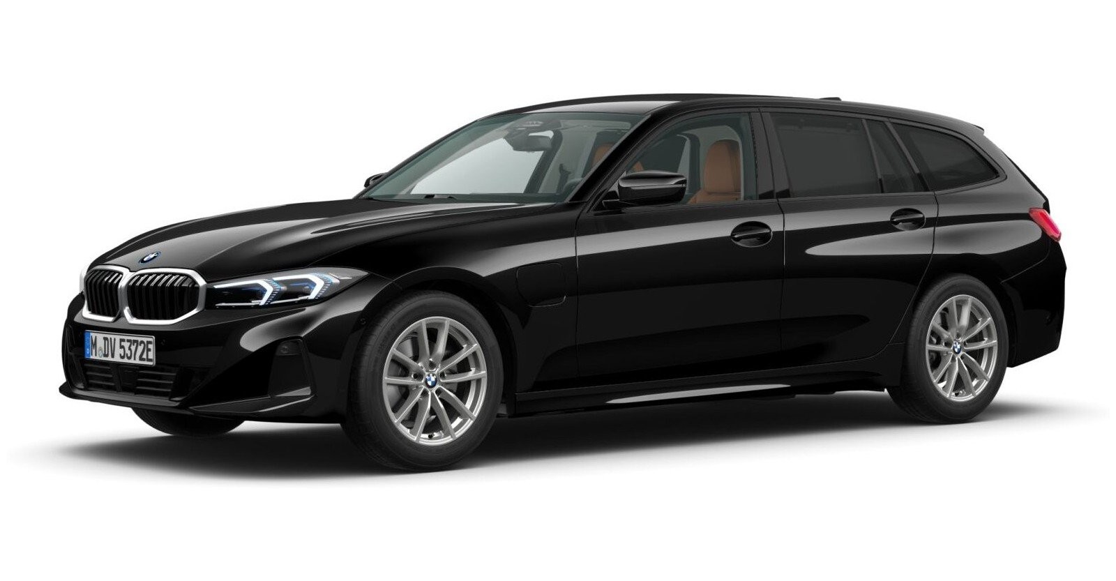 BMW 330e Touring in Schwarz von vorne