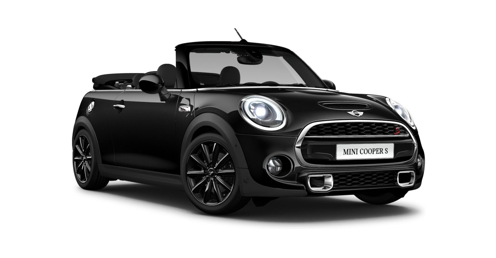MINI Cooper S Cabrio in Schwarz von vorne MINI Cooper S Cabrio in Schwarz von vorne