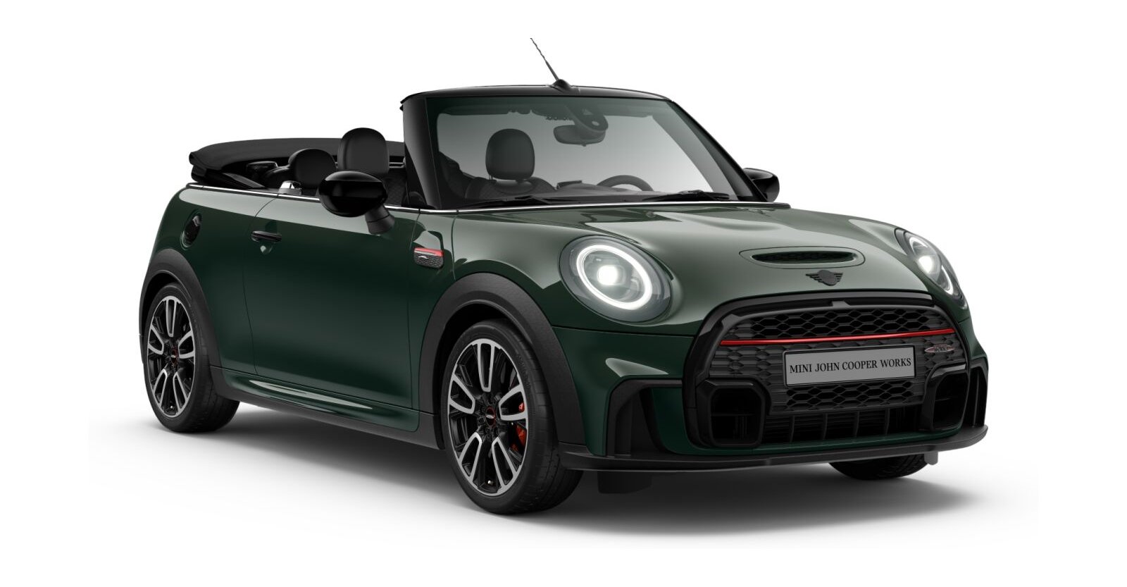 MINI JCW Cabrio in Grün von vorne