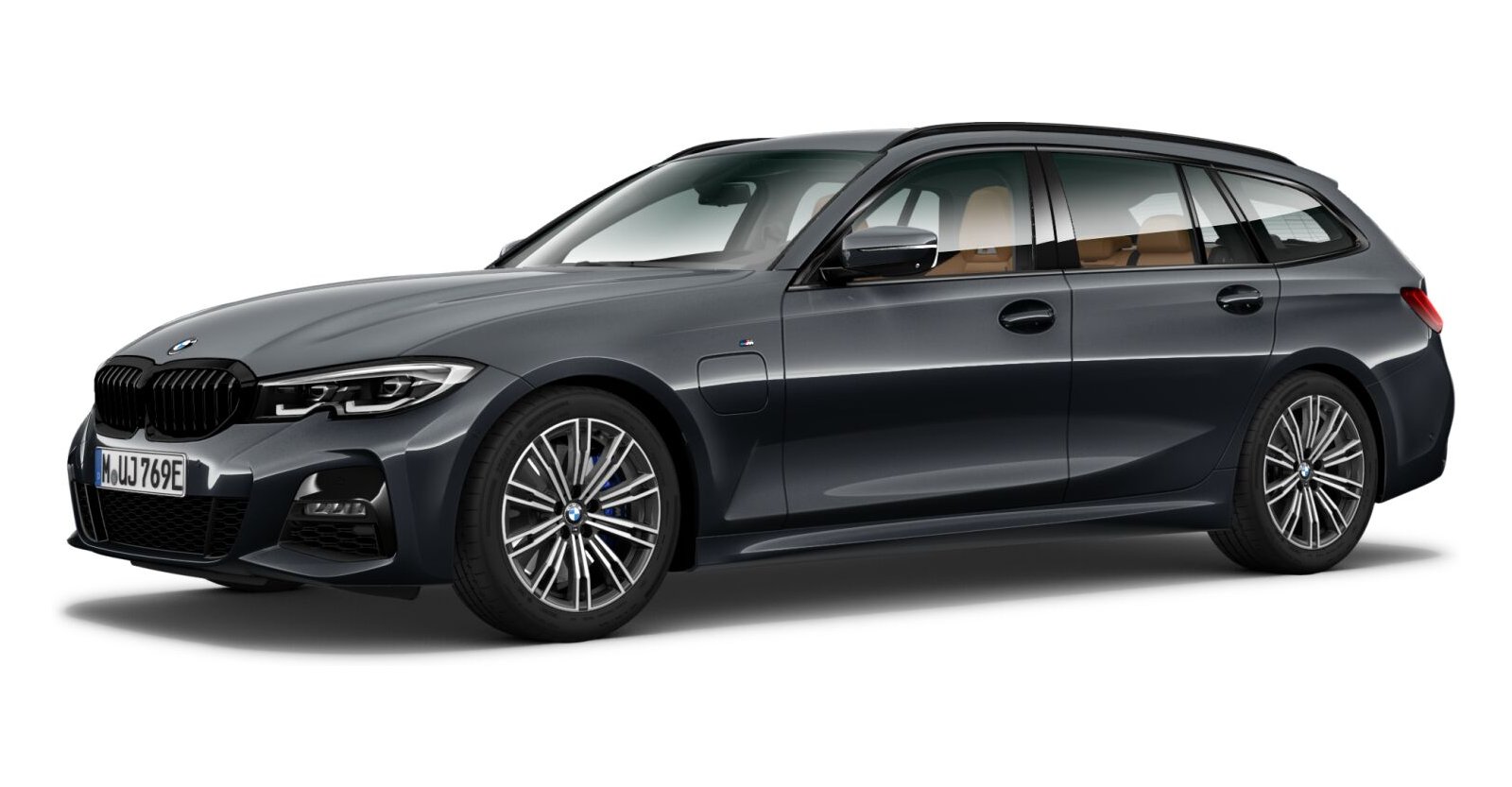 BMW 330e Touring in Grau von vorne