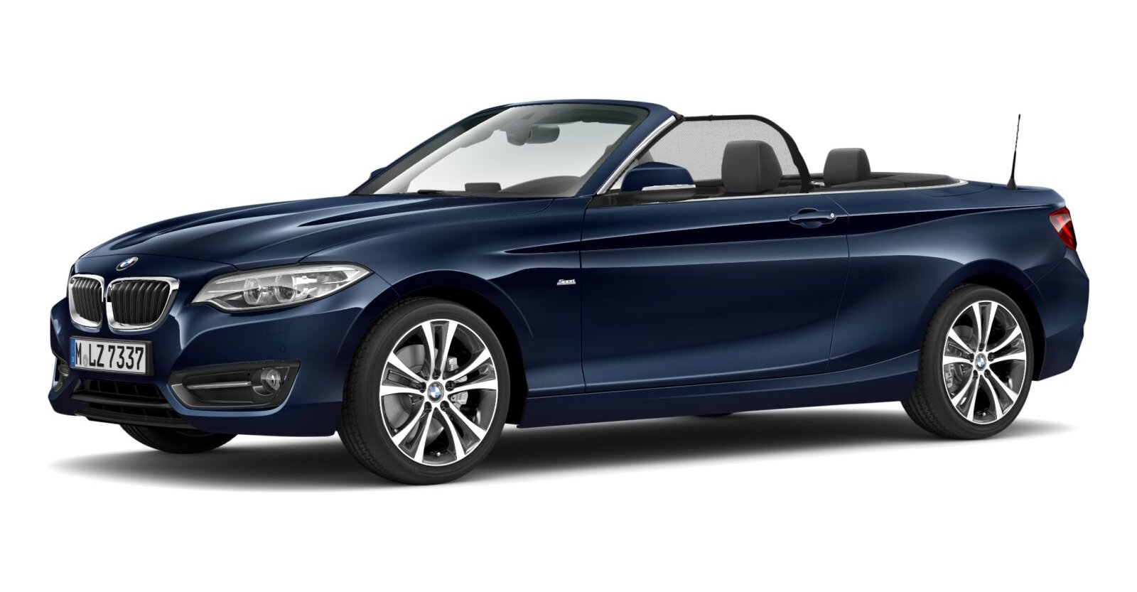 BMW 230i Cabrio in Blau von vorne