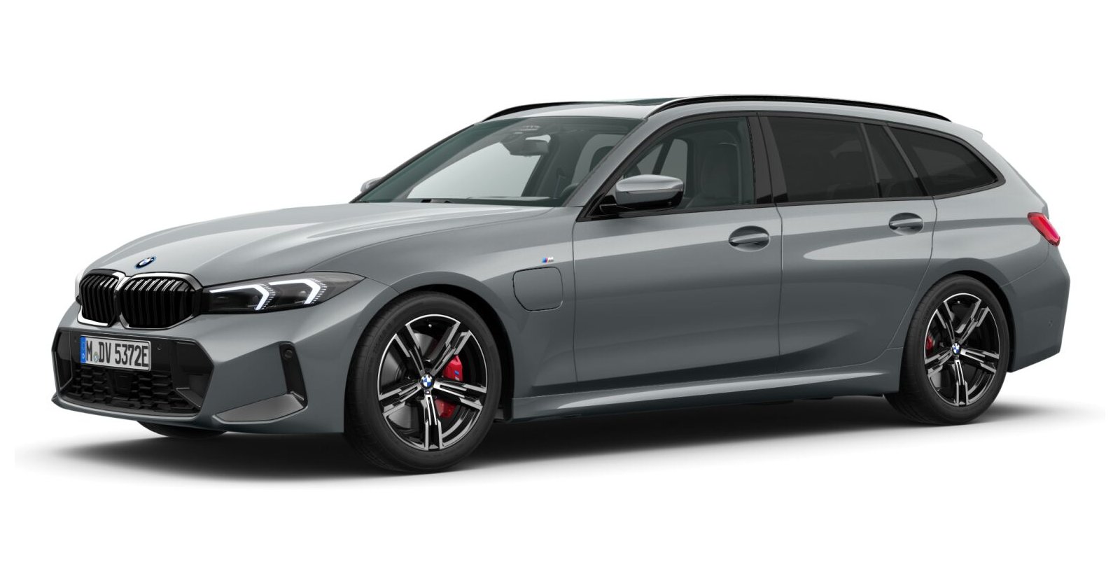 BMW 330e Touring in Grau von vorne