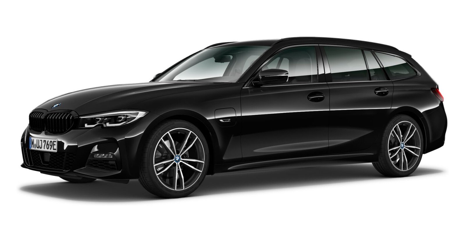 BMW 320e xDrive Touring in Schwarz von vorne