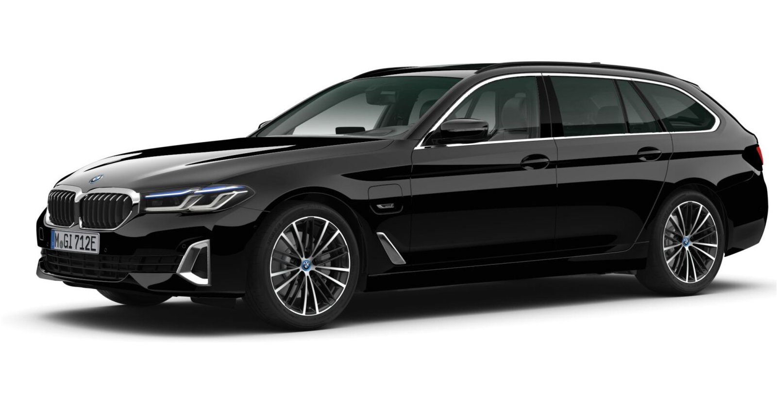 BMW 530e Touring in Schwarz von vorne