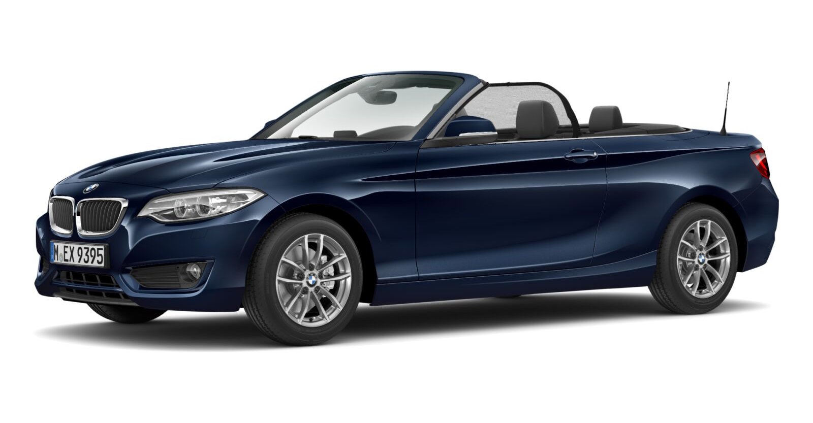 BMW 220i Cabrio in Blau von vorne