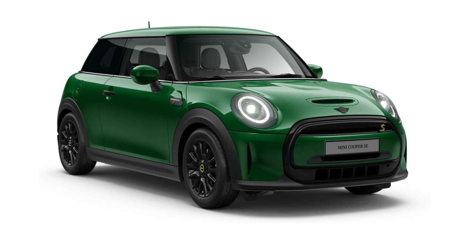 MINI Cooper SE in Grün von vorne MINI Cooper SE in Grün von vorne
