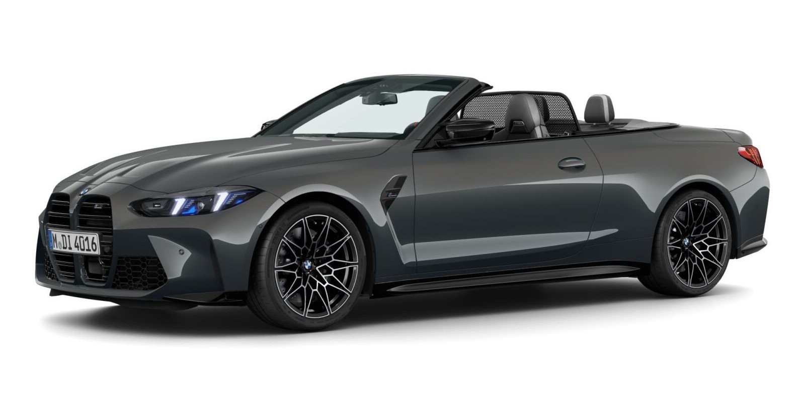 BMW M4 Competition Cabrio mit M xDrive in Grau von vorne BMW M4 Competition Cabrio mit M xDrive in Grau von vorne