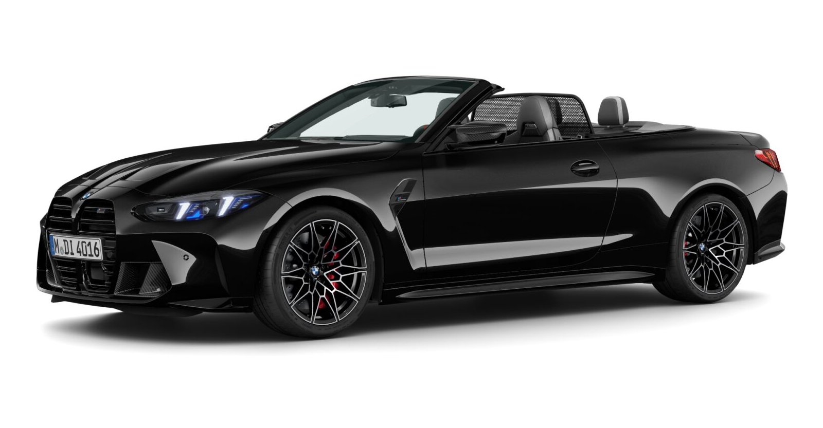 BMW M4 Competition Cabrio mit M xDrive in Schwarz von vorne BMW M4 Competition Cabrio mit M xDrive in Schwarz von vorne
