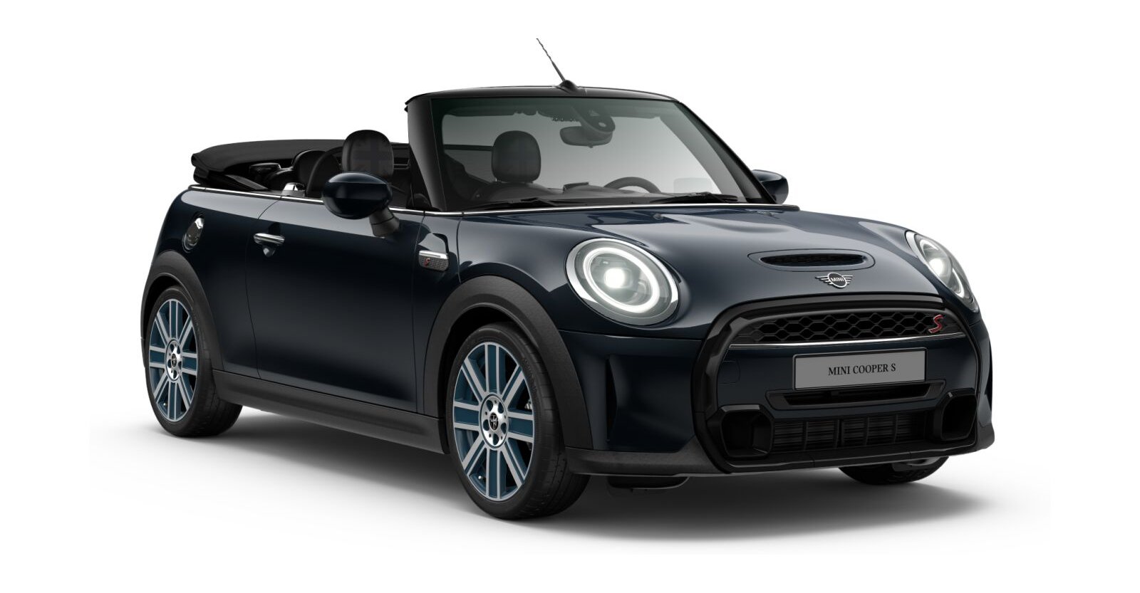 MINI Cooper S Cabrio in Schwarz von vorne MINI Cooper S Cabrio in Schwarz von vorne