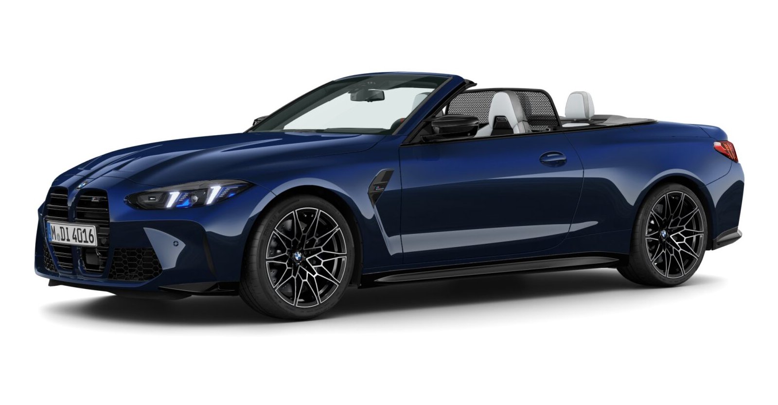 BMW M4 Competition Cabrio mit M xDrive in Blau von vorne BMW M4 Competition Cabrio mit M xDrive in Blau von vorne