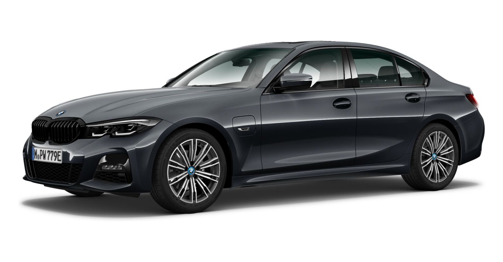 BMW 330e Limousine in Grau von vorne