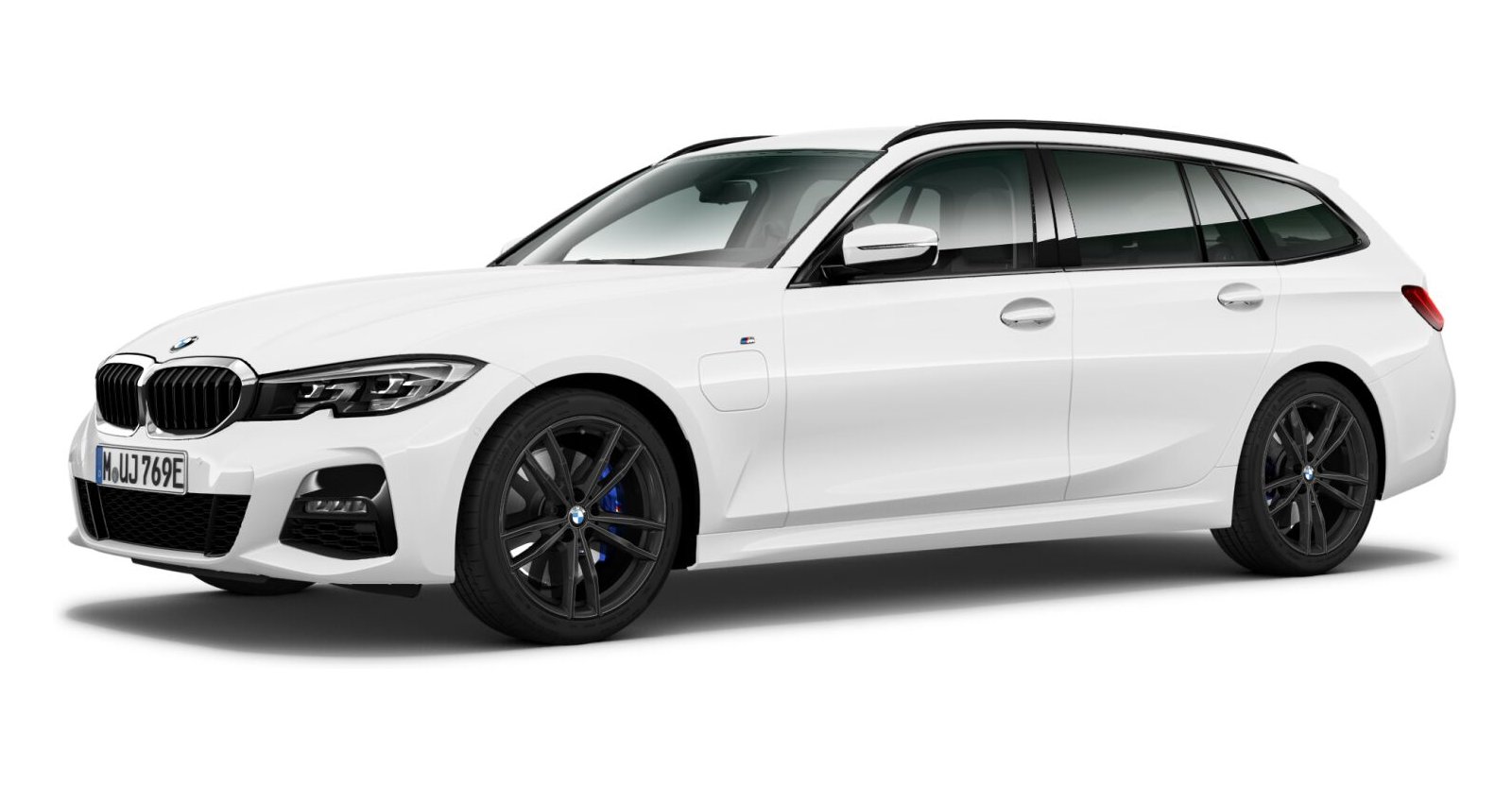 BMW 330e Touring in Weiß von vorne