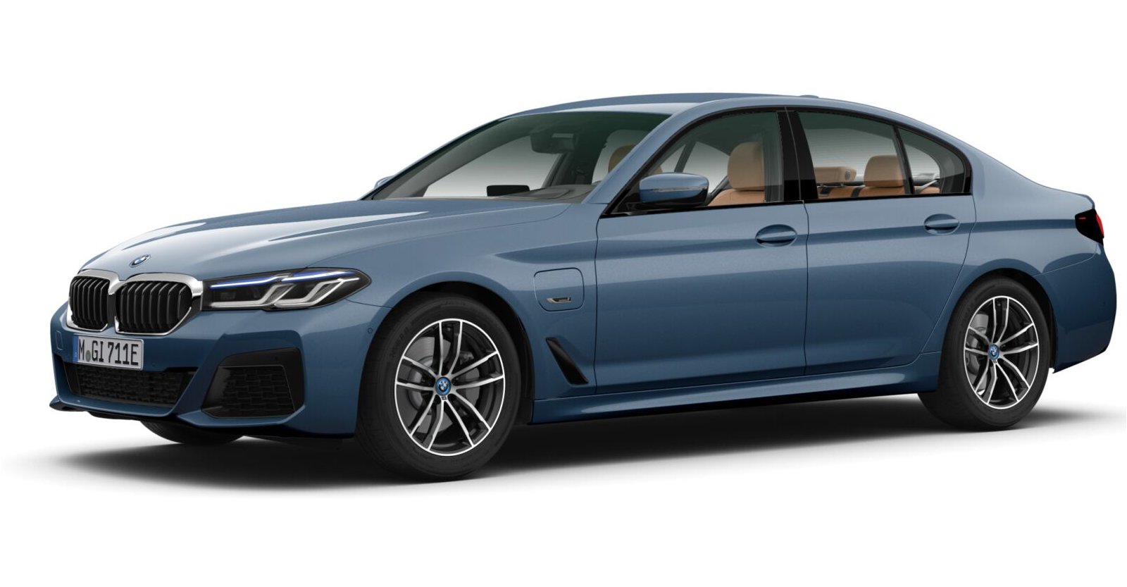 BMW 530e Limousine in Blau von vorne BMW 530e Limousine in Blau von vorne