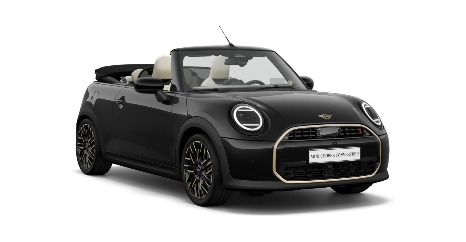 MINI Cooper S Cabrio in Schwarz von vorne MINI Cooper S Cabrio in Schwarz von vorne