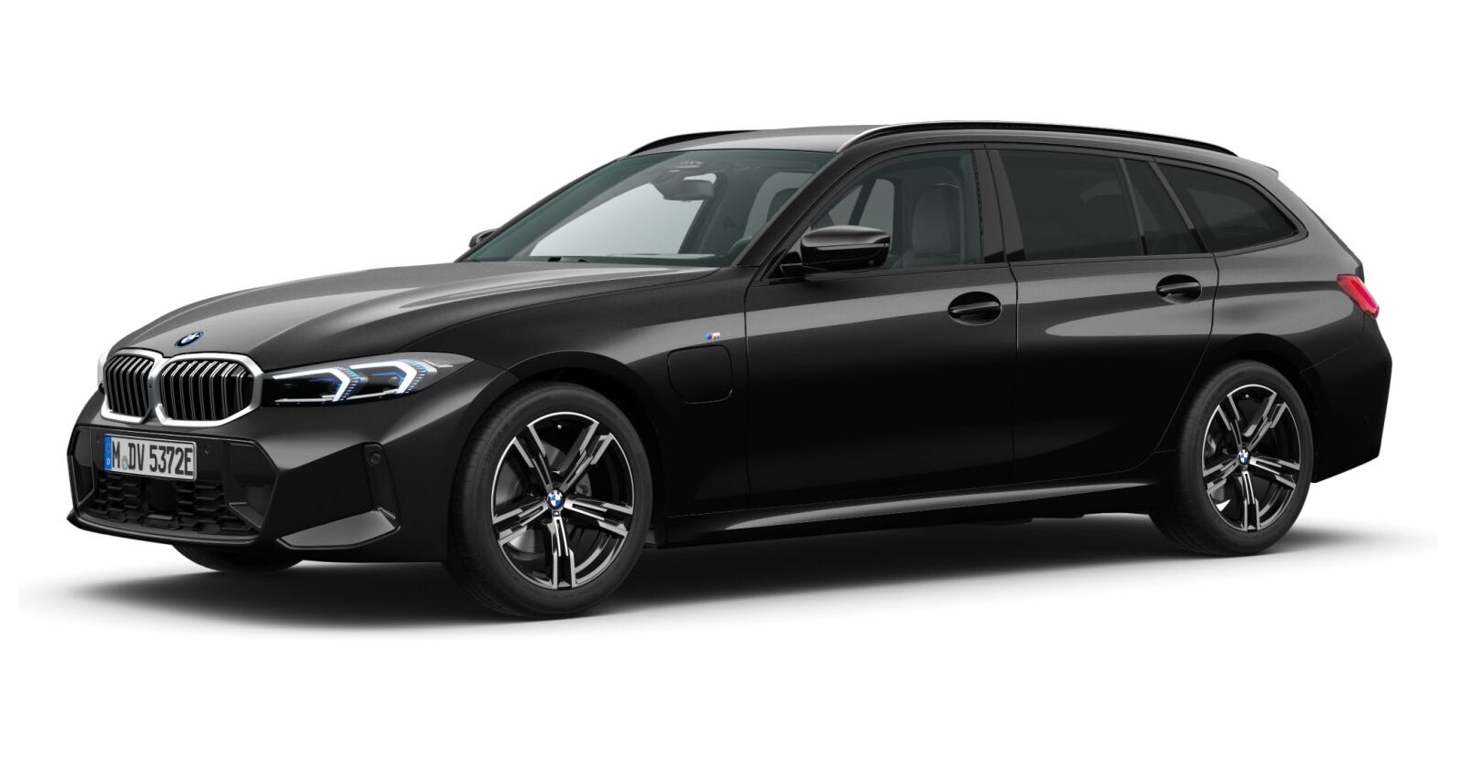 BMW 330e Touring in Schwarz von vorne BMW 330e Touring in Schwarz von vorne