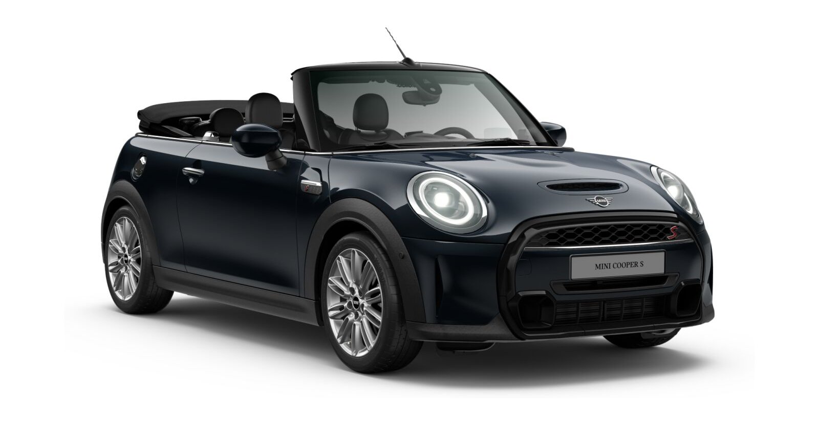MINI Cooper S Cabrio in Schwarz von vorne MINI Cooper S Cabrio in Schwarz von vorne