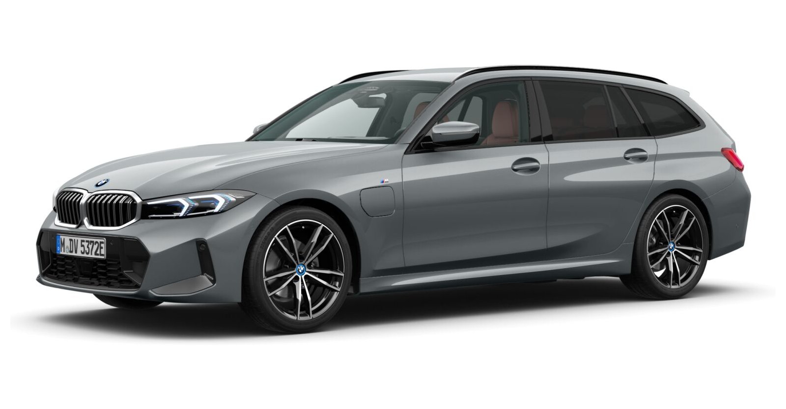 BMW 330e Touring in Grau von vorne