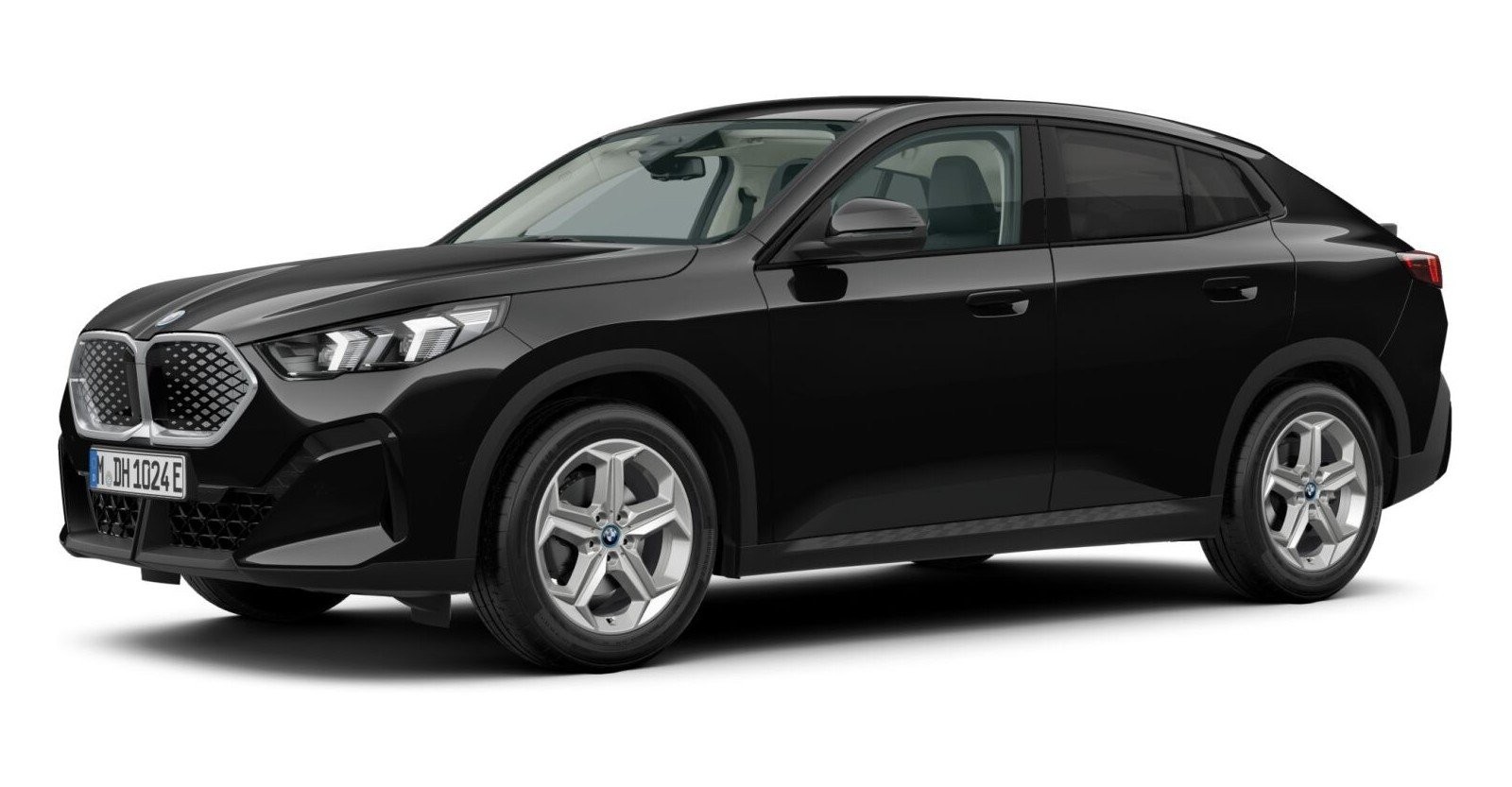 BMW iX2 eDrive20 in Schwarz von vorne