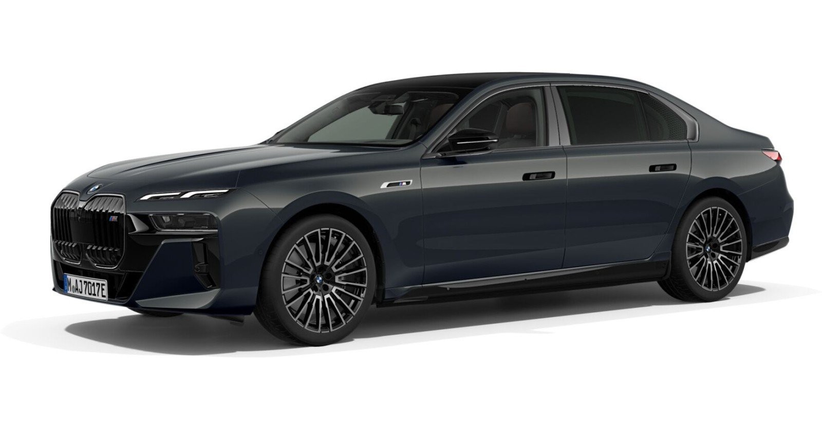 BMW i7 M70 xDrive Limousine in Grau von vorne