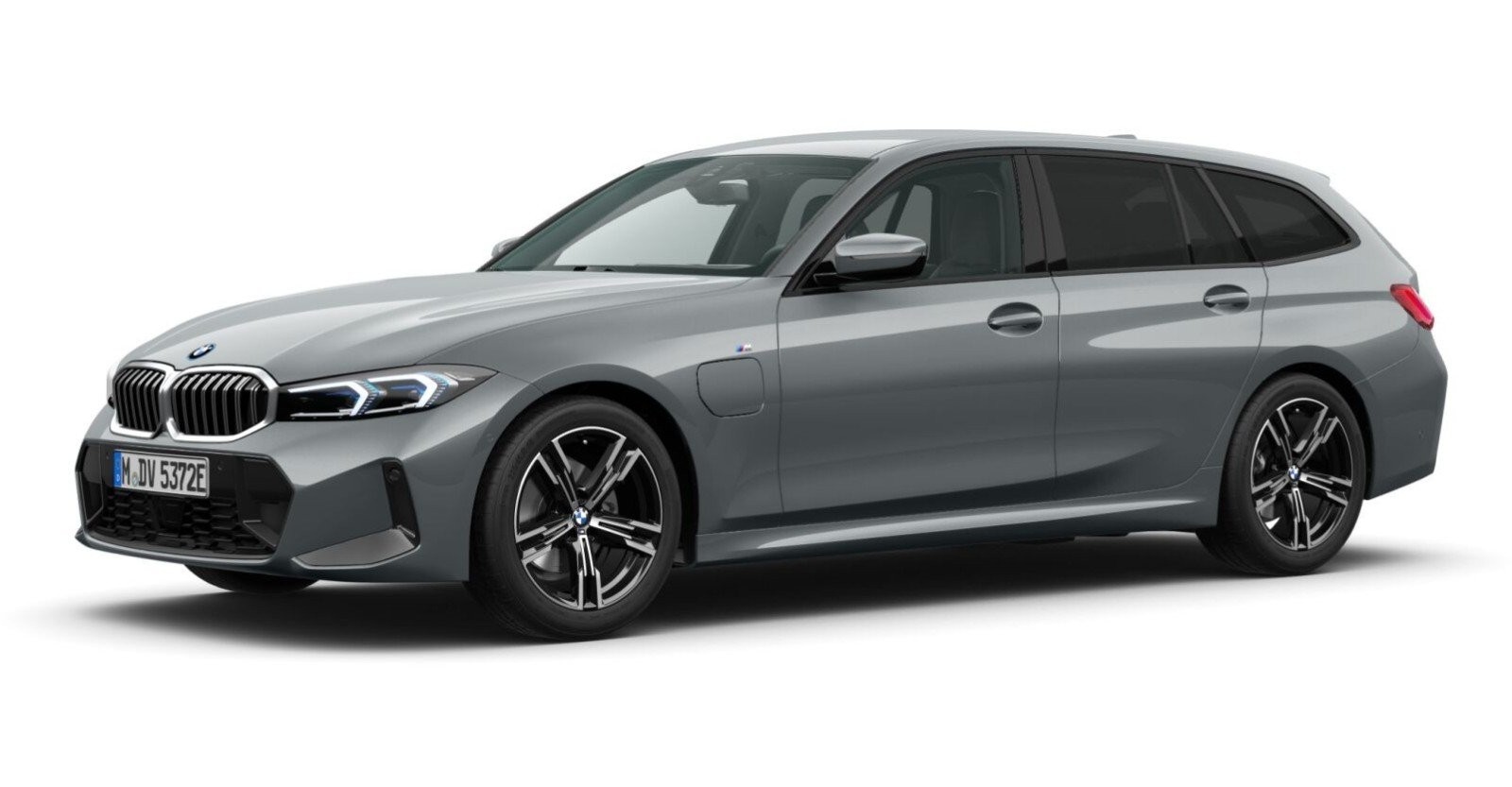 BMW 330e Touring in Grau von vorne