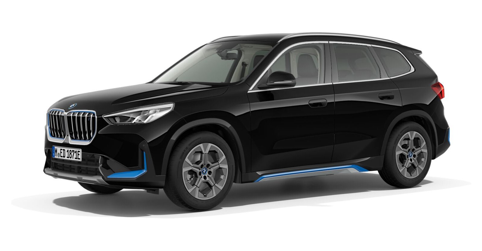BMW iX1 xDrive30 in Schwarz von vorne
