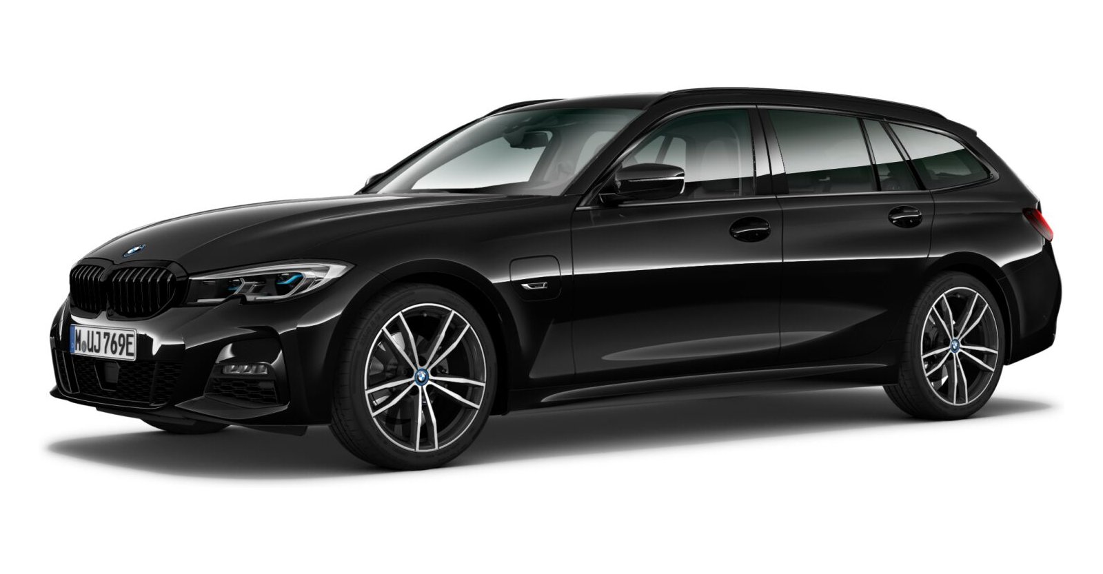 BMW 330e xDrive Touring in Schwarz von vorne
