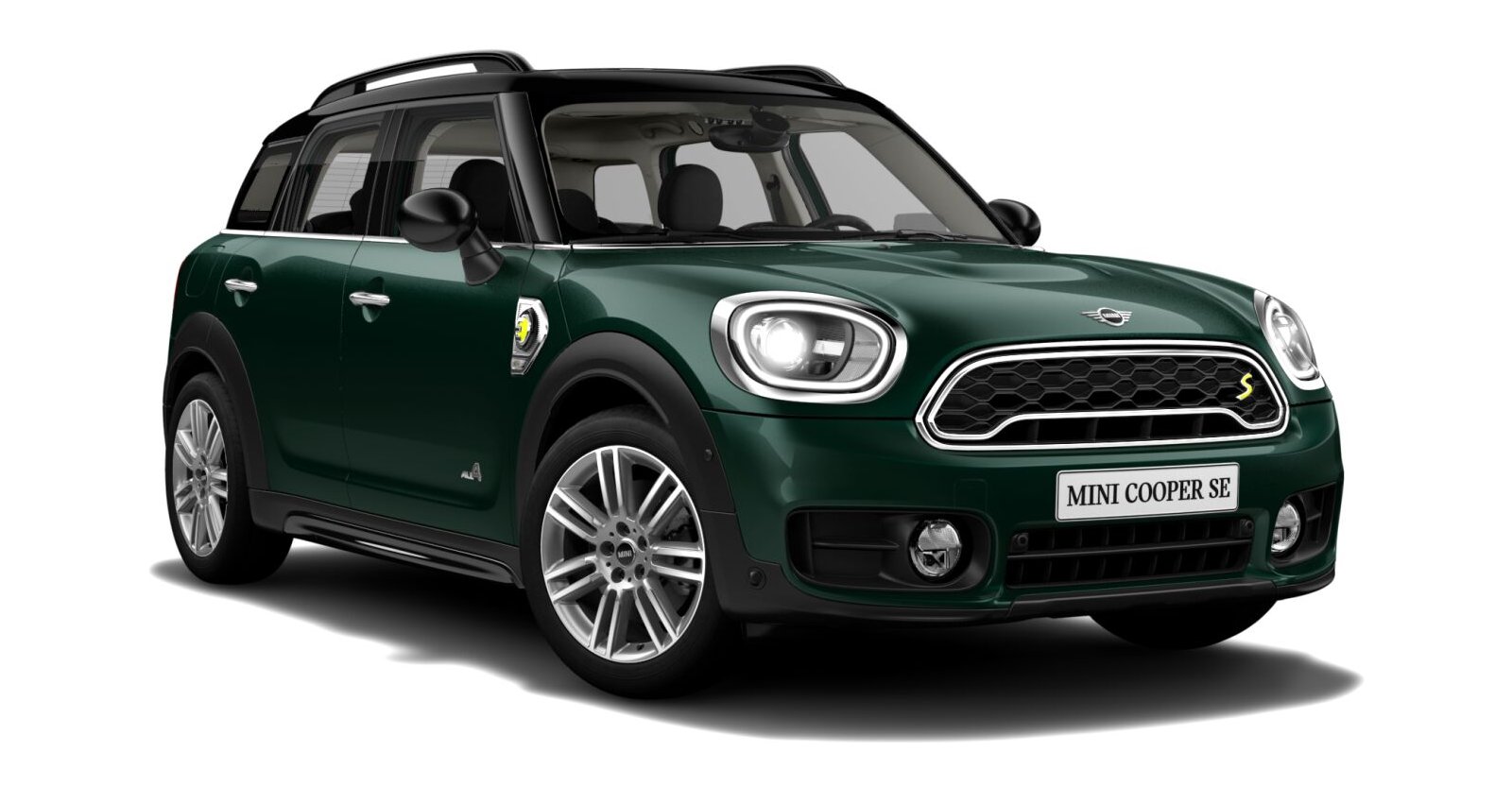 MINI Cooper SE Countryman ALL4 in Grün von vorne MINI Cooper SE Countryman ALL4 in Grün von vorne