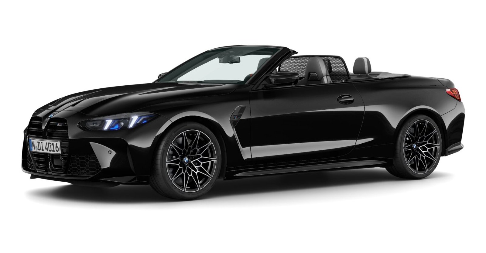 BMW M4 Competition Cabrio mit M xDrive in Schwarz von vorne BMW M4 Competition Cabrio mit M xDrive in Schwarz von vorne