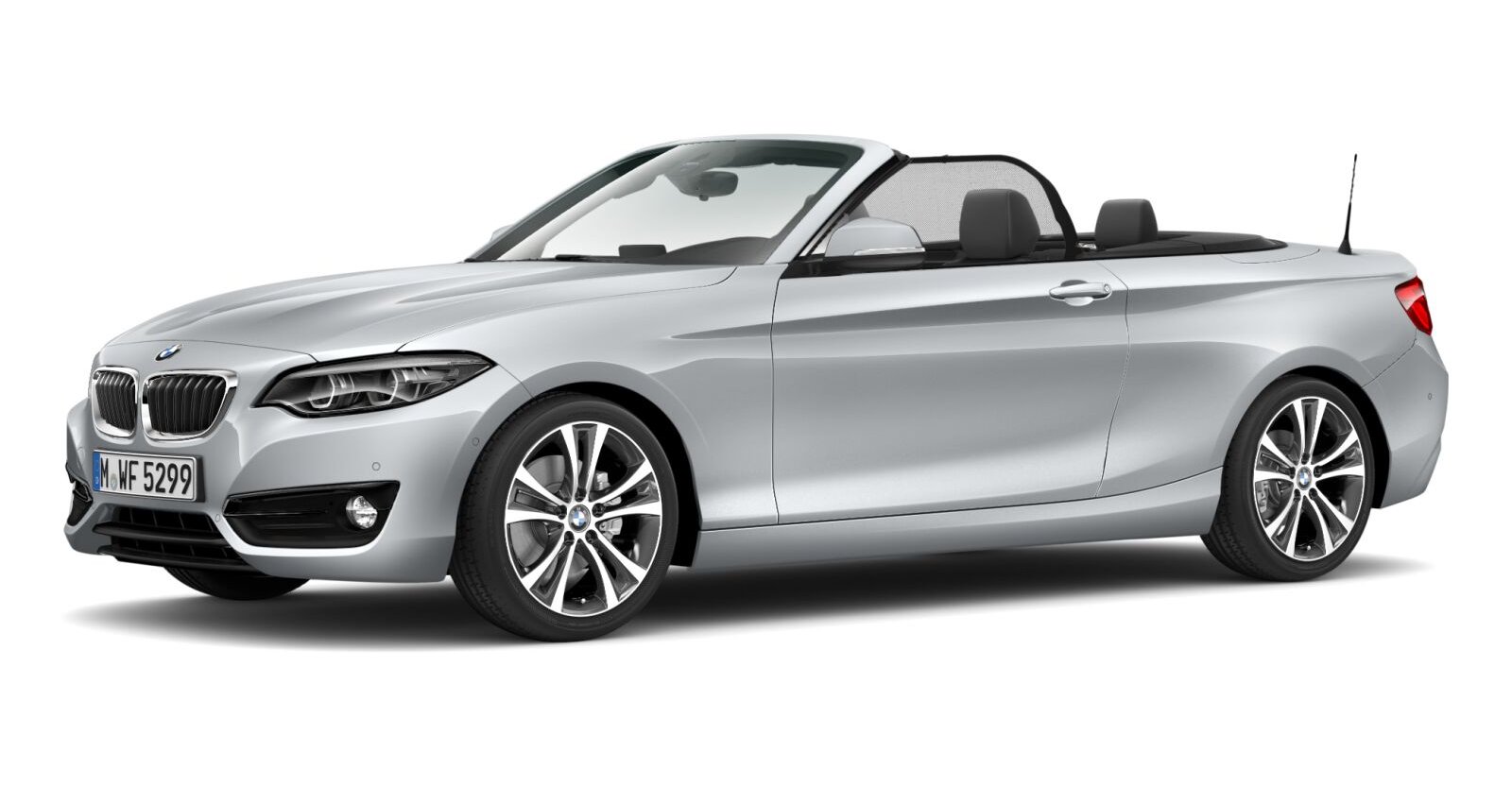 BMW 230i Cabrio in Silber von vorne BMW 230i Cabrio in Silber von vorne