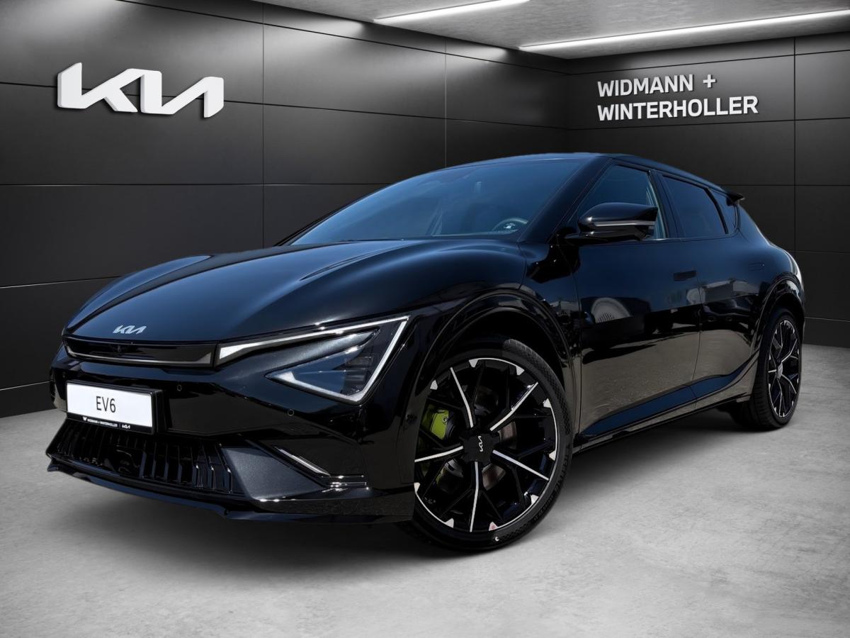 KIA EV6 GT PE 84 AWD GD 2xKlima Bel.Sitz DynLicht SD in Schwarz von vorne KIA EV6 GT PE 84 AWD GD 2xKlima Bel.Sitz DynLicht SD in Schwarz von vorne