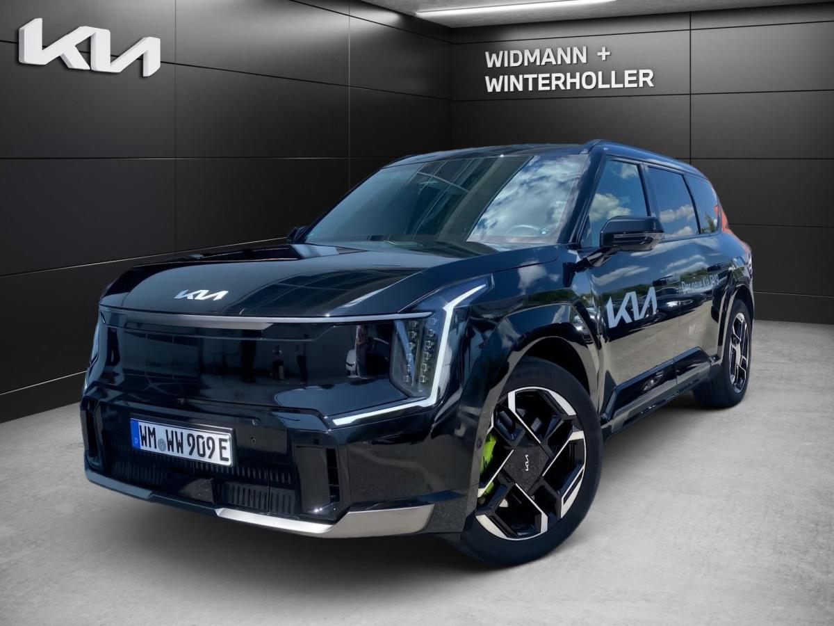 KIA EV9 GT 6S RELAX GD 2xKlima ACC Alcant. Bel.Sitz in Schwarz von vorne KIA EV9 GT 6S RELAX GD 2xKlima ACC Alcant. Bel.Sitz in Schwarz von vorne