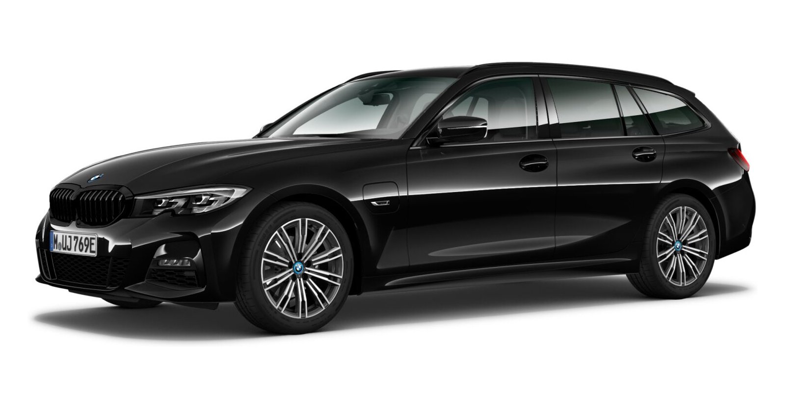 BMW 320e xDrive Touring in Schwarz von vorne