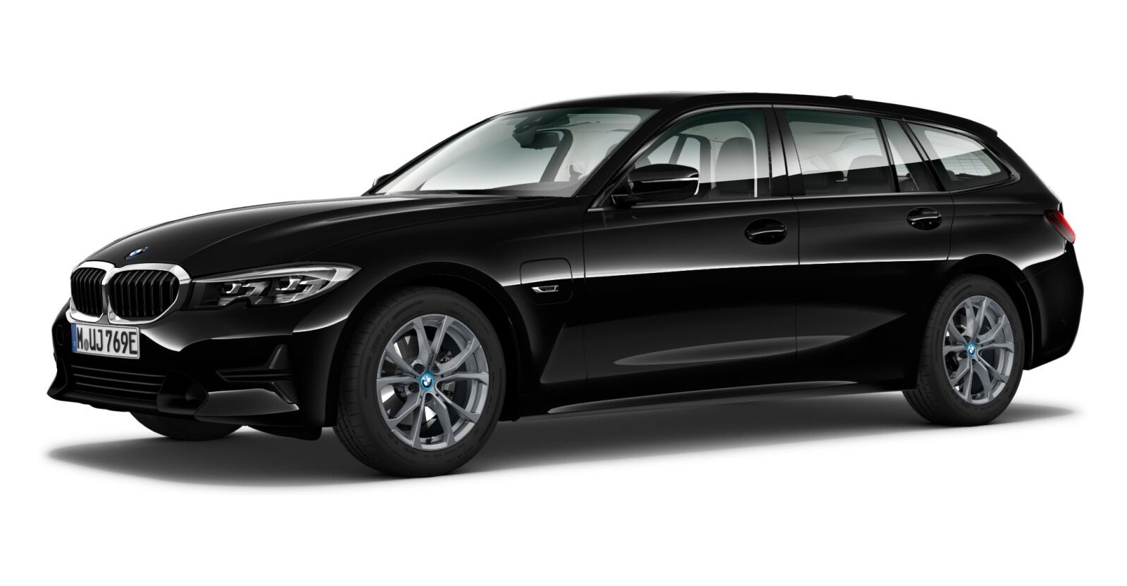 BMW 320e Touring in Schwarz von vorne