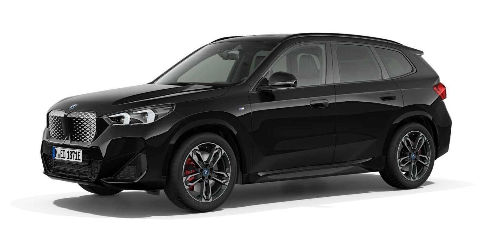 BMW iX1 eDrive20 in Schwarz von vorne