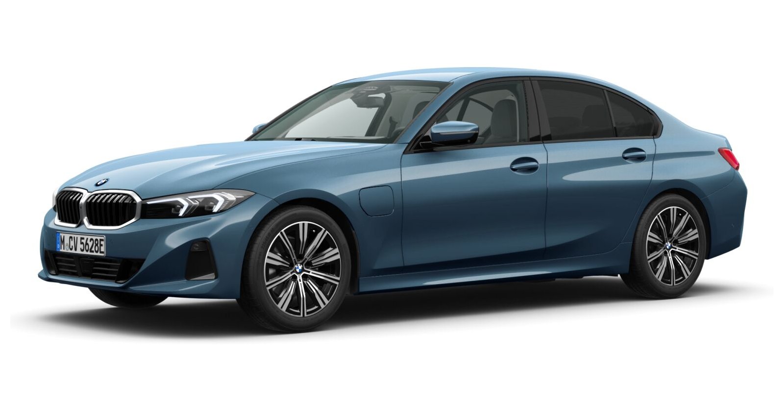 BMW 330e Limousine in Blau von vorne BMW 330e Limousine in Blau von vorne