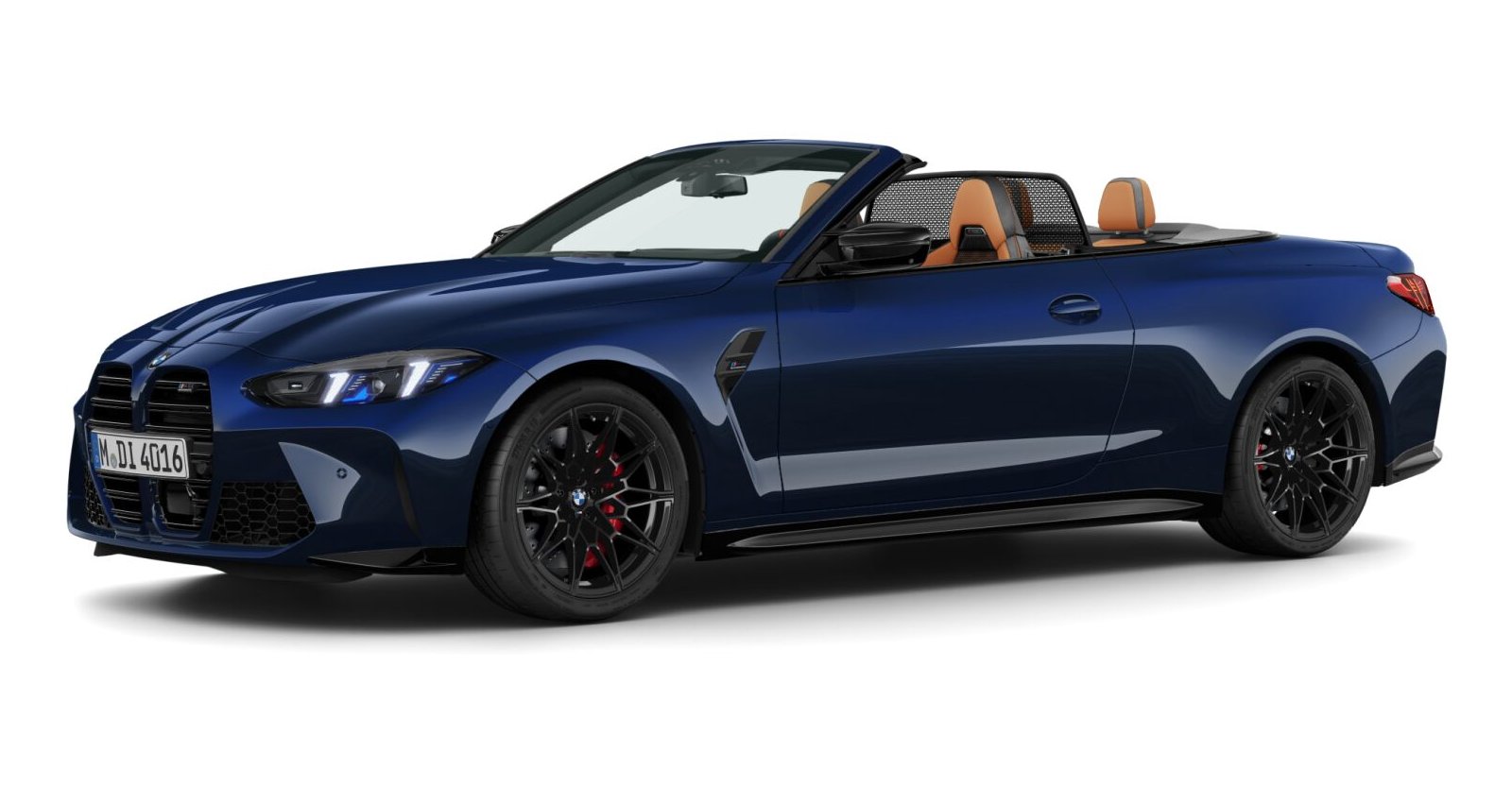 BMW M4 Competition Cabrio mit M xDrive in Blau von vorne