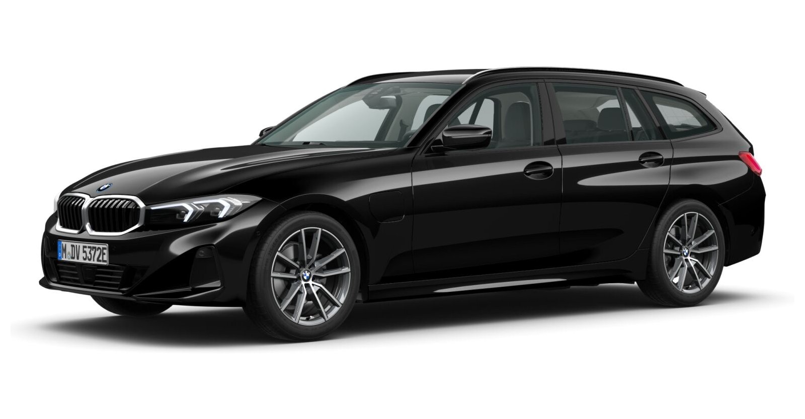 BMW 330e Touring in Schwarz von vorne