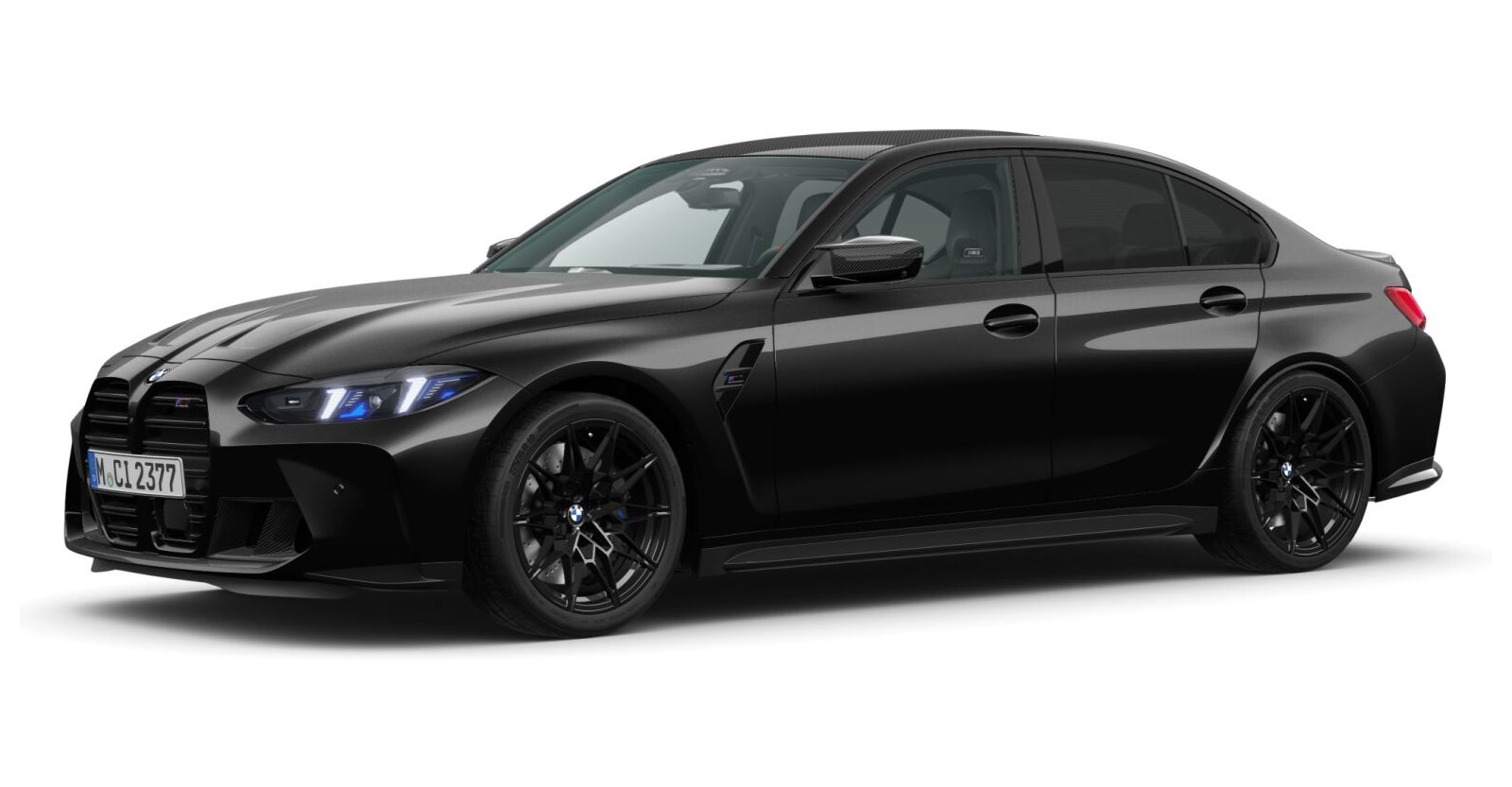 BMW M3 Competition Limousine mit M xDrive in Schwarz von vorne BMW M3 Competition Limousine mit M xDrive in Schwarz von vorne