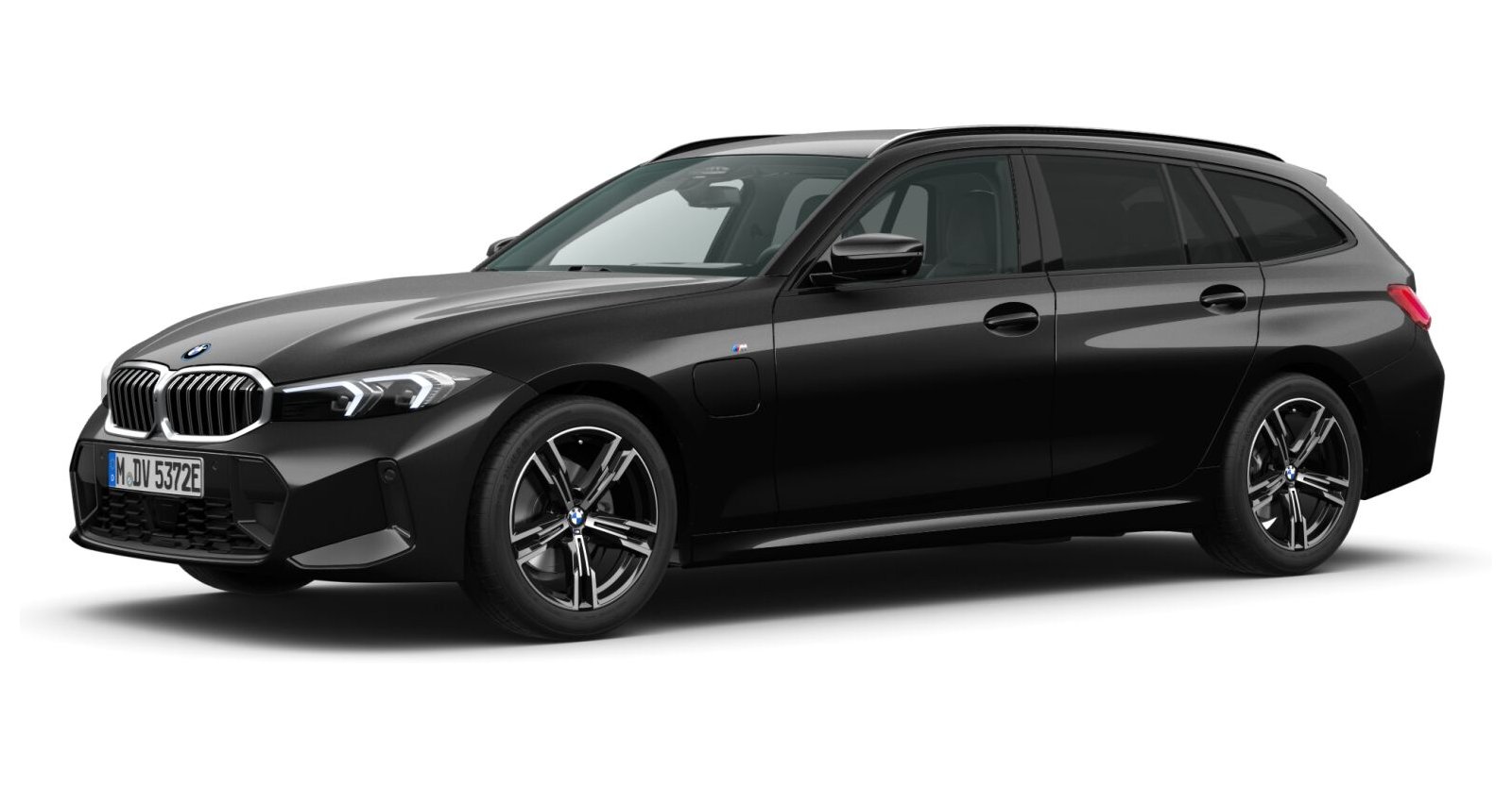 BMW 330e Touring in Schwarz von vorne