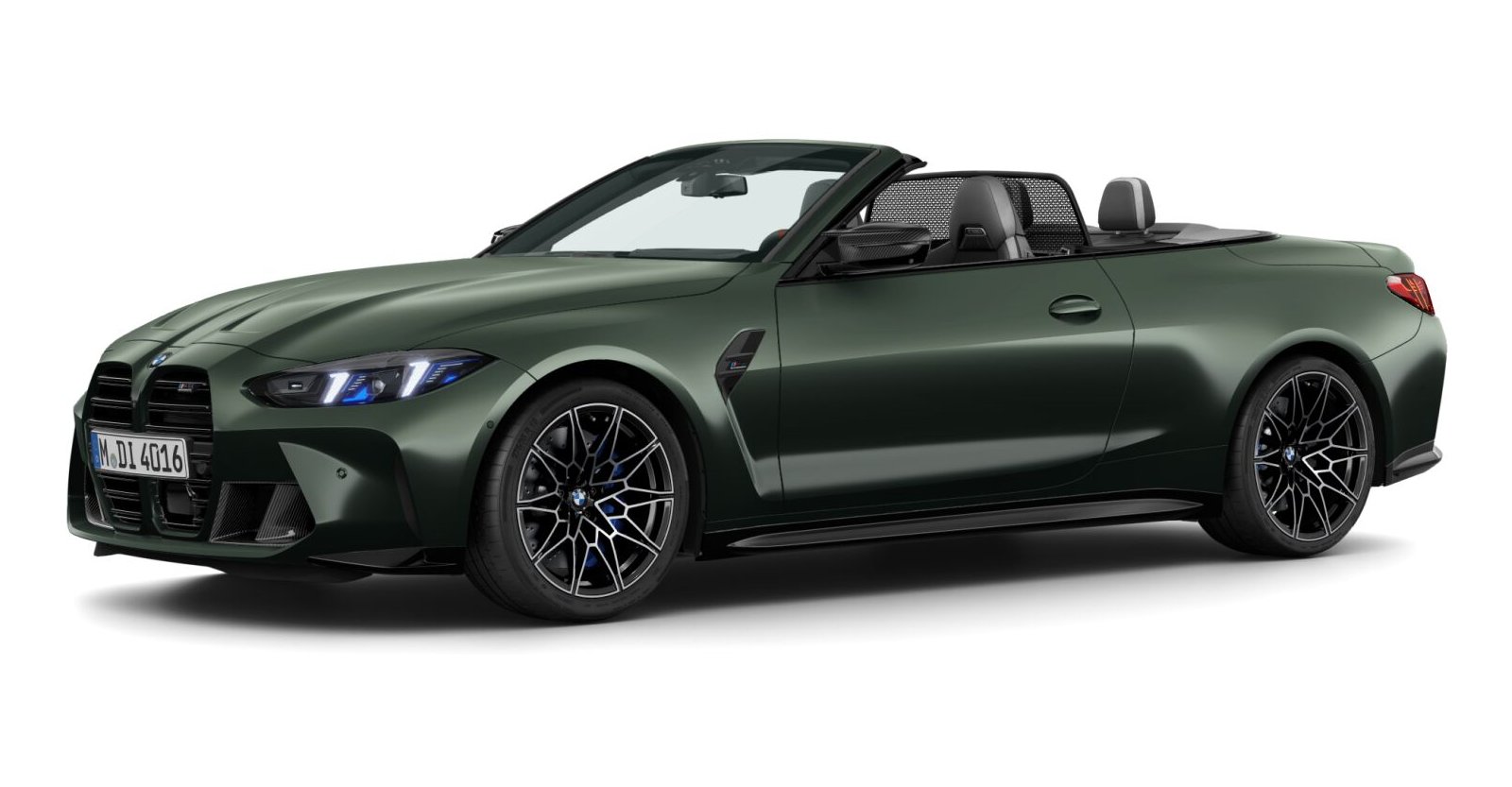 BMW M4 Competition Cabrio mit M xDrive in Grün von vorne