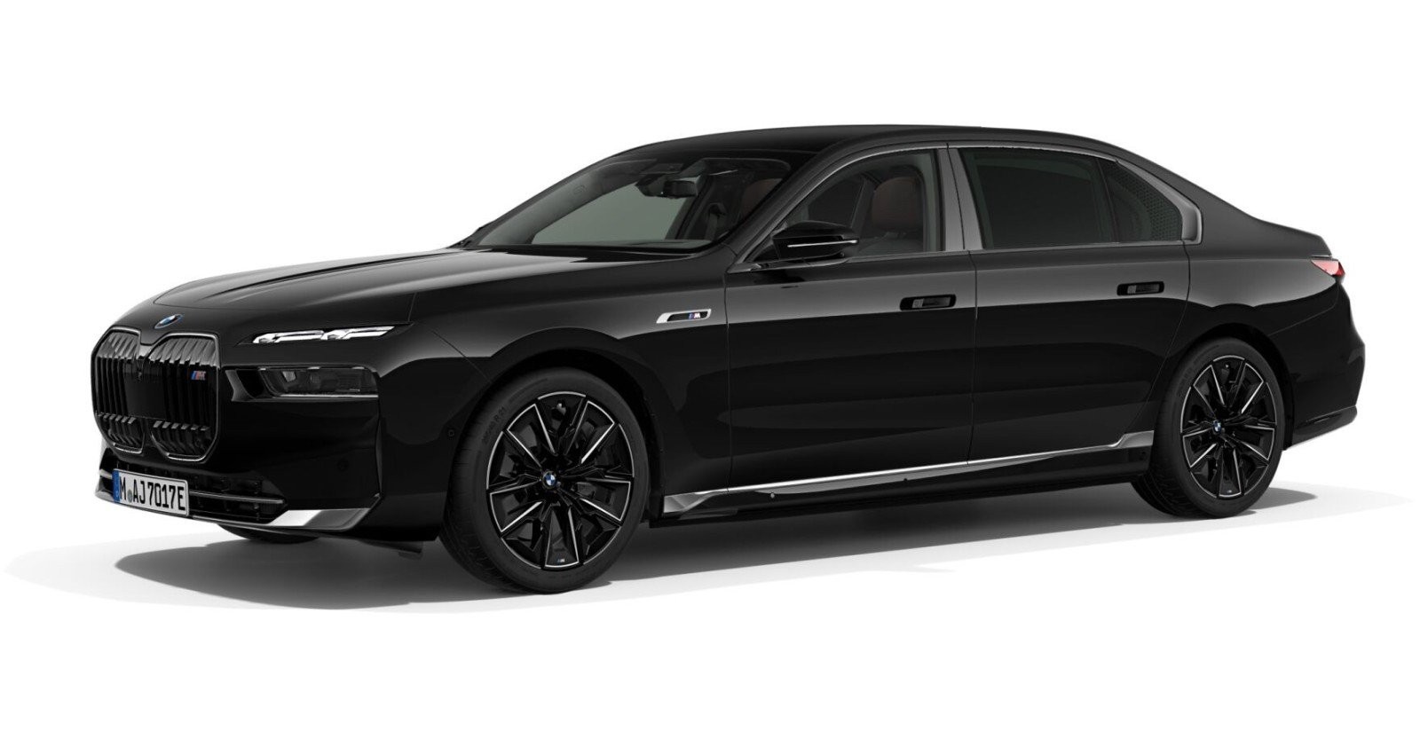 BMW i7 M70 xDrive Limousine in Schwarz von vorne BMW i7 M70 xDrive Limousine in Schwarz von vorne