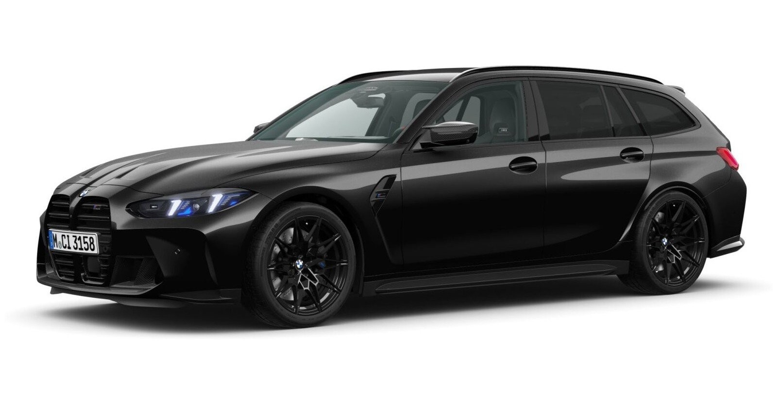 BMW M3 Competition Touring mit M xDrive in Schwarz von vorne BMW M3 Competition Touring mit M xDrive in Schwarz von vorne