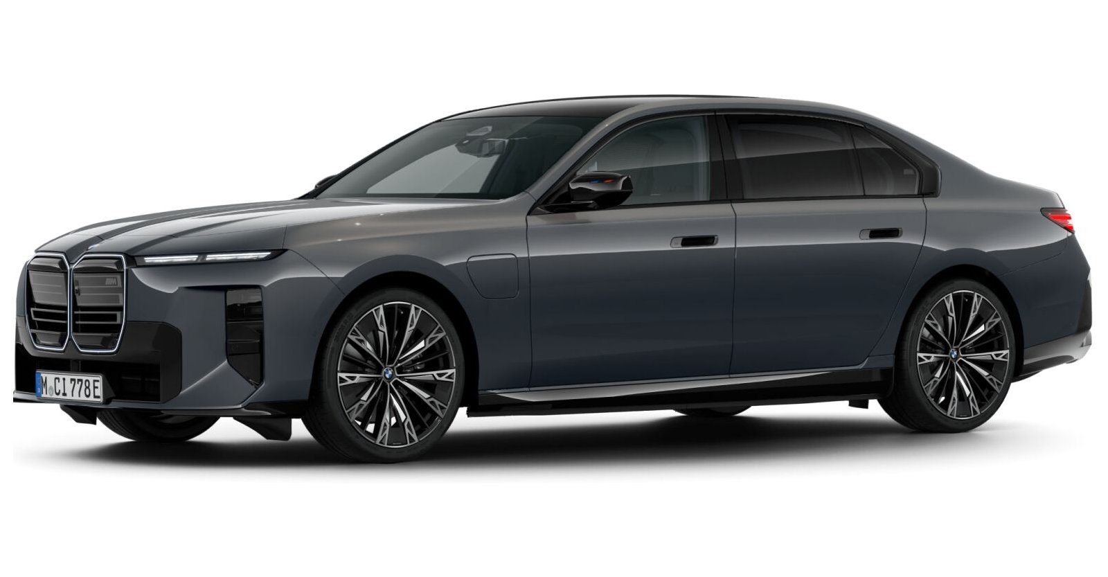 BMW M760e xDrive Limousine in Grau von vorne