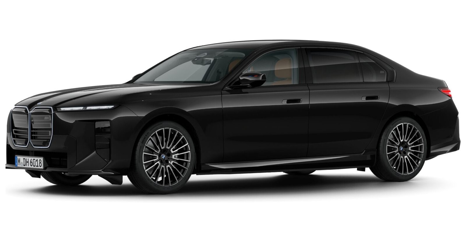 BMW i7 M70 xDrive Limousine in Schwarz von vorne BMW i7 M70 xDrive Limousine in Schwarz von vorne