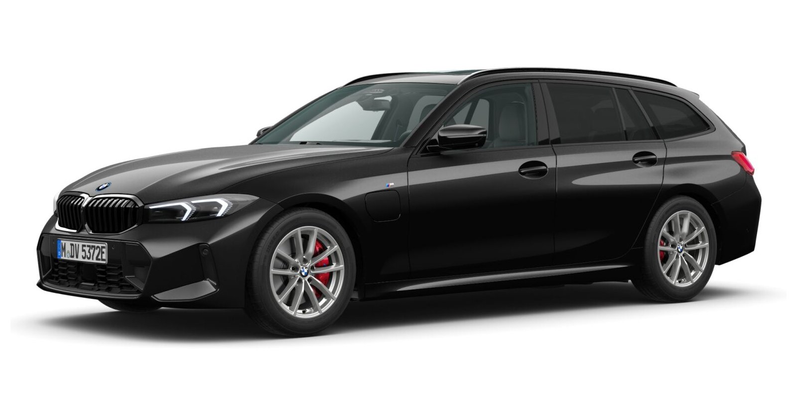 BMW 330e Touring in Schwarz von vorne BMW 330e Touring in Schwarz von vorne