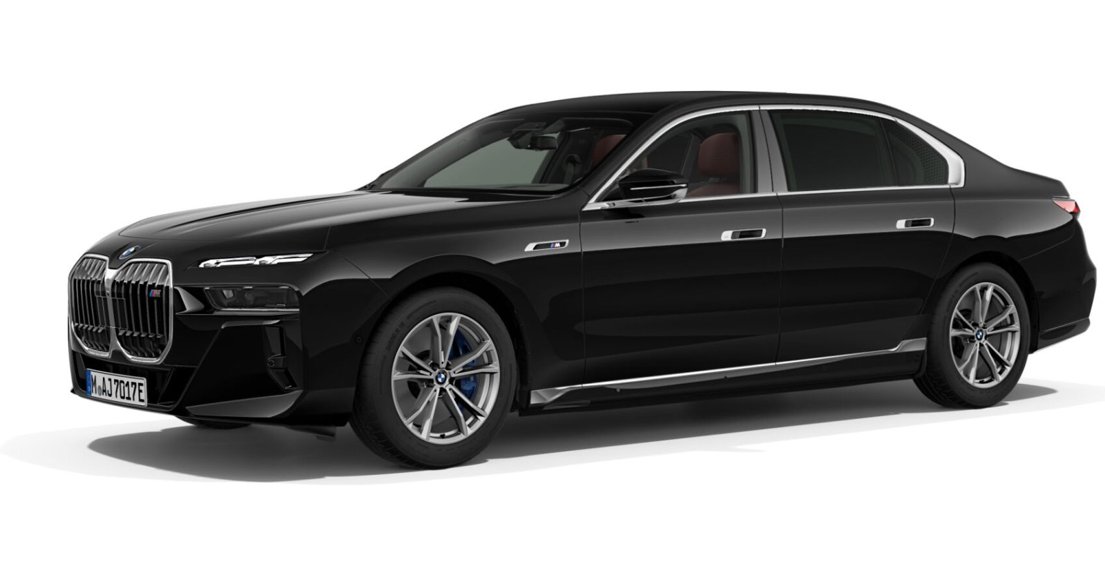 BMW i7 M70 xDrive Limousine in Schwarz von vorne BMW i7 M70 xDrive Limousine in Schwarz von vorne