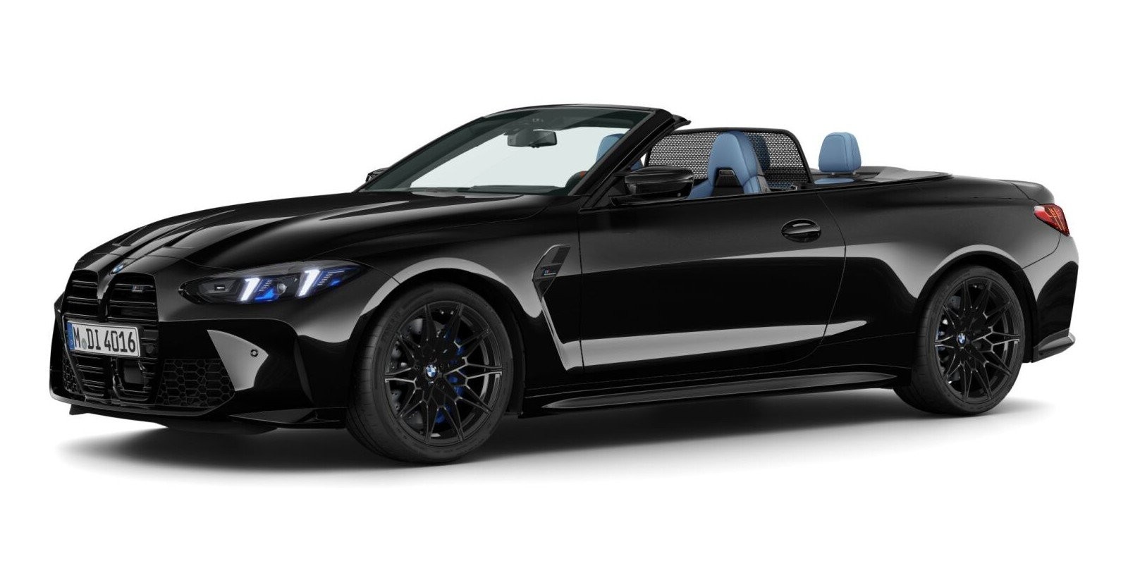 BMW M4 Competition Cabrio mit M xDrive in Schwarz von vorne BMW M4 Competition Cabrio mit M xDrive in Schwarz von vorne