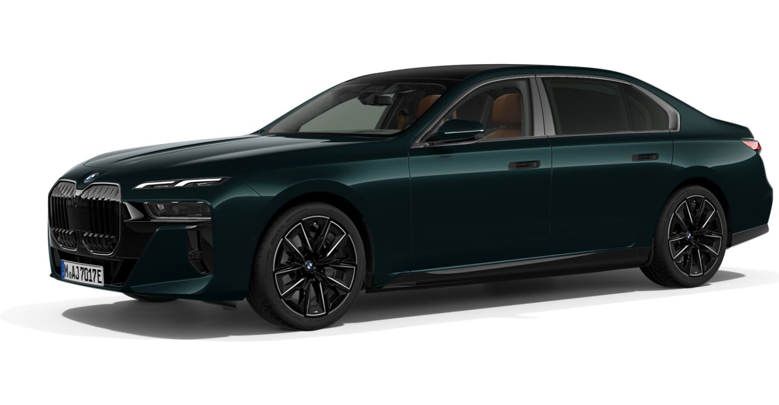 BMW i7 eDrive50 Limousine in Grün von vorne