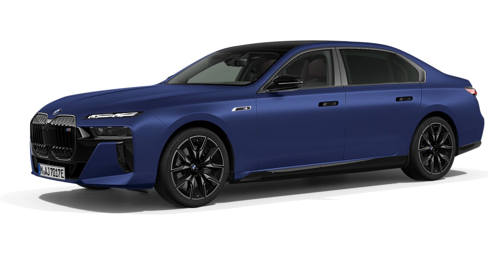 BMW i7 M70 xDrive Limousine in Blau von vorne