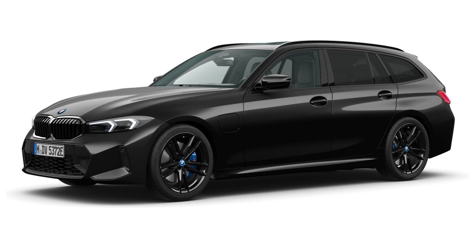BMW 330e Touring in Schwarz von vorne BMW 330e Touring in Schwarz von vorne